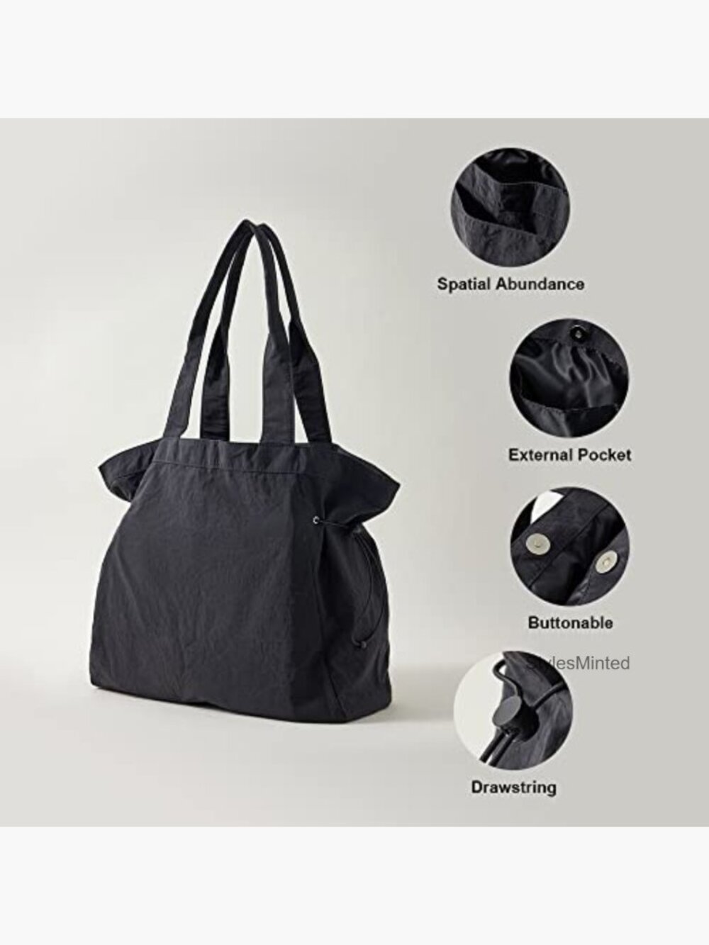 18L Waterproof Nylon Tote Bag, Lightweight Hobo Shoulder Bag with Side Cinch, - Picture 5 of 7